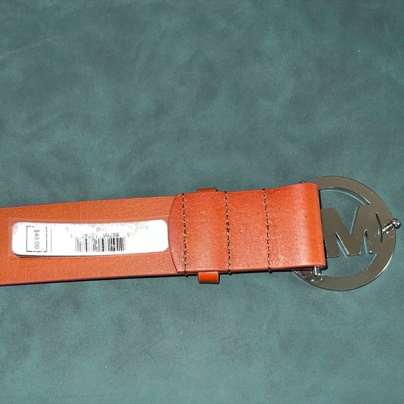 Michael Kors Genuine Leather Brown Belt with Silver MK Buckle - Picture 3 of 8